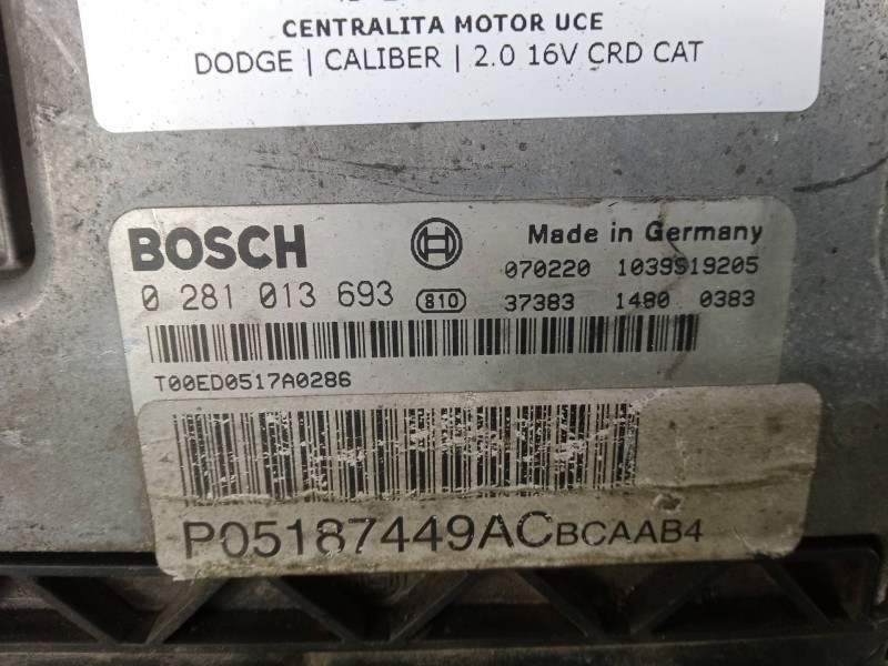 Recambio de centralita motor uce para dodge caliber 2.0 16v crd cat referencia OEM IAM 0281013693 - P05187449AC  