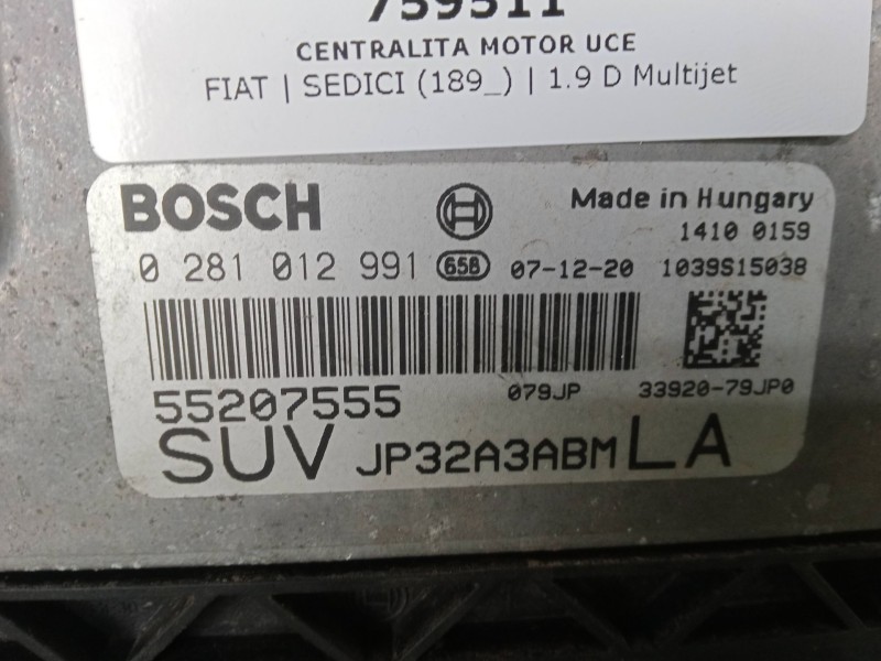 Recambio de centralita motor uce para fiat sedici (189_) 1.9 d multijet referencia OEM IAM 0281012991  BOSCH