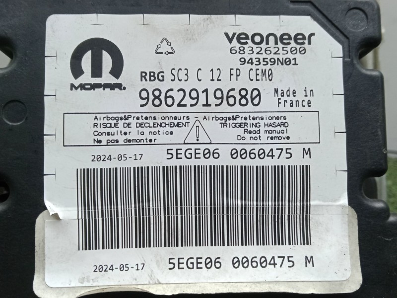 Recambio de centralita airbag para fiat scudo furgoneta 2.0 multijet 180 (506) referencia OEM IAM 9862919680  