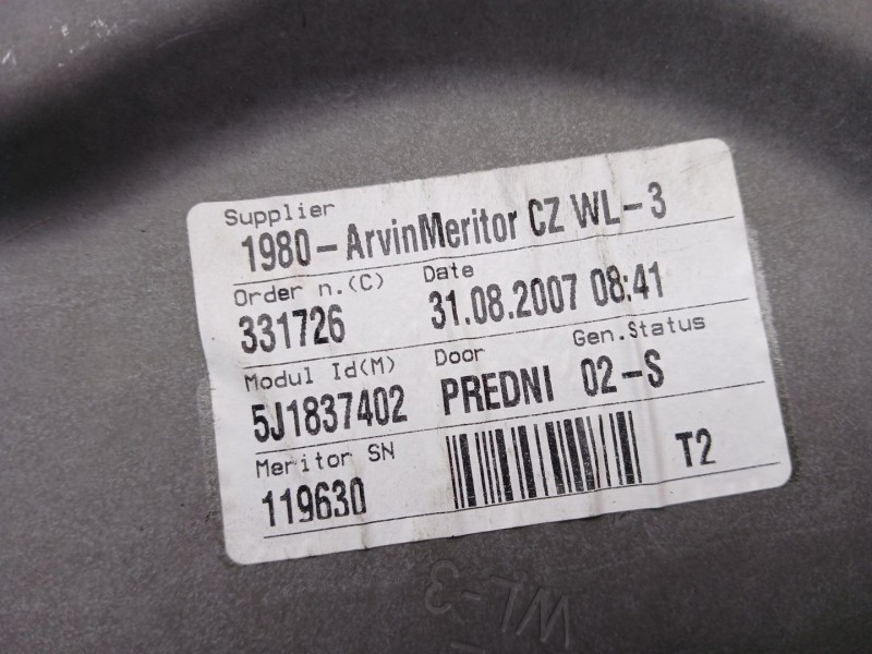 Recambio de elevalunas delantero derecho para skoda fabia ii (542) 1.4 referencia OEM IAM 5J1837402  ELECTRICO