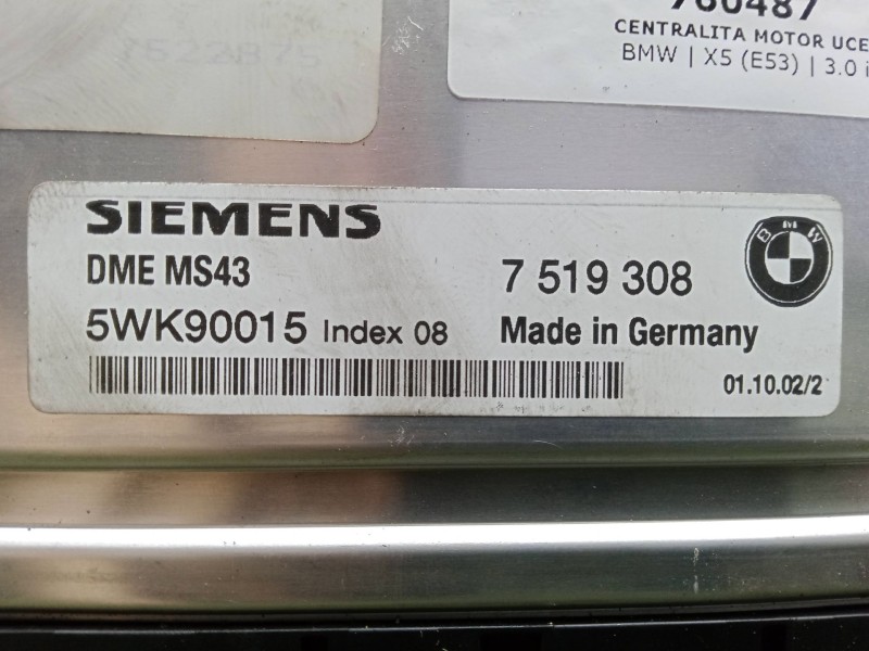 Recambio de centralita motor uce para bmw x5 (e53) 3.0 i referencia OEM IAM 7519308 - 5WK90015  