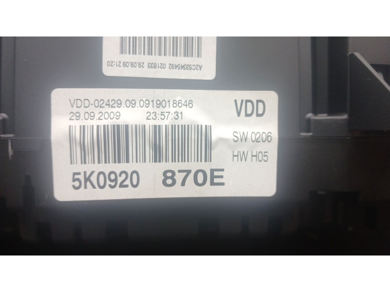 Recambio de cuadro instrumentos para volkswagen golf vi (5k1) 1.6 tdi referencia OEM IAM 5K0920870E - A2C53354198 VDO 