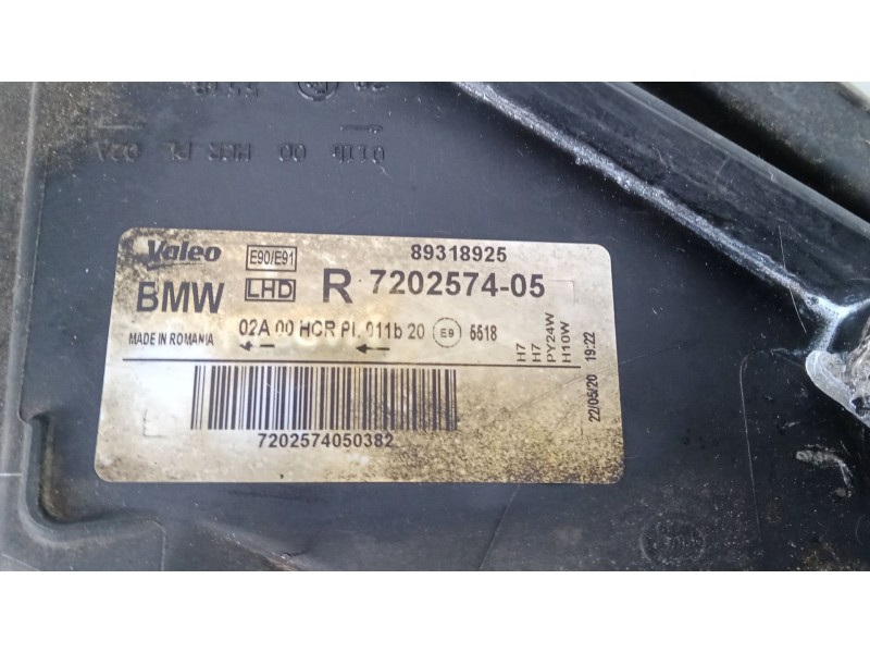 Recambio de faro derecho para bmw 3 (e90) 318 d referencia OEM IAM 720257405 HALOGENO 