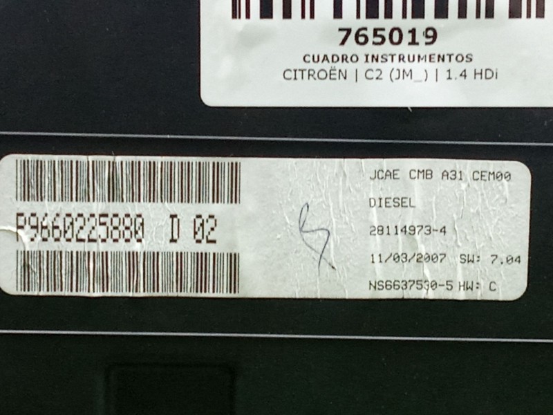 Recambio de cuadro instrumentos para citroën c2 (jm_) 1.4 hdi referencia OEM IAM 9660225880  