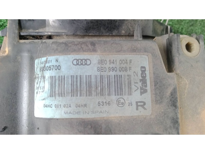 Recambio de faro derecho para audi a4 b6 (8e2) 1.9 tdi referencia OEM IAM 8E0941004F - 89305700 9.PINES HALOGENO
