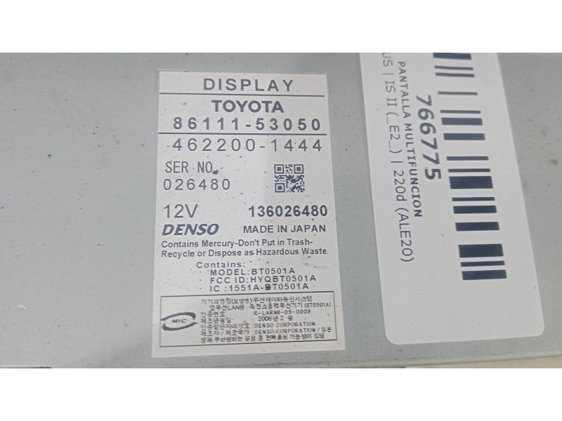 Recambio de pantalla multifuncion para lexus is ii (_e2_) 220d (ale20) referencia OEM IAM 8611153050 - 4622001444  