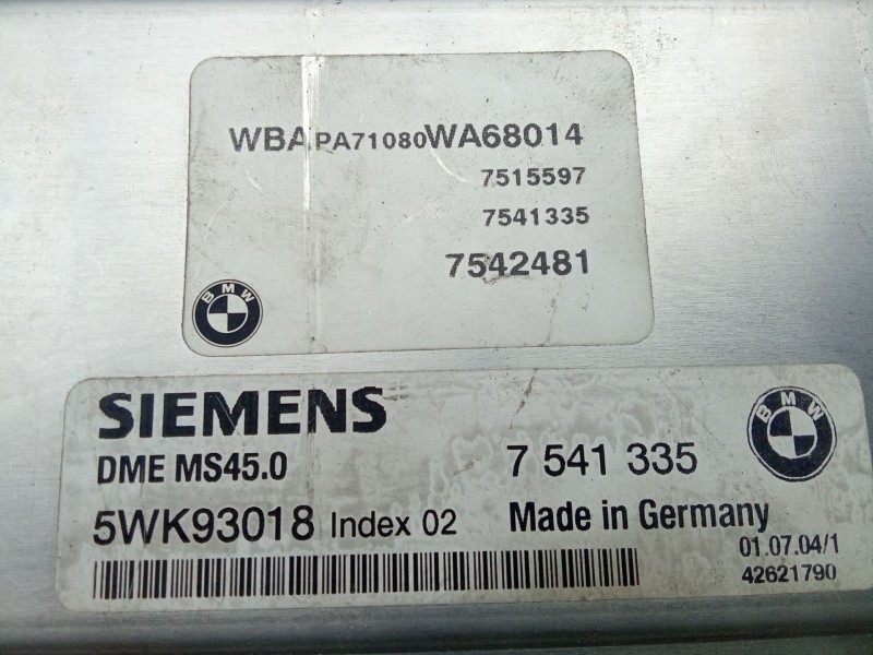 Recambio de centralita motor uce para bmw x3 (e83) 2.5 i referencia OEM IAM 7541335 - 5WK93018 DMEMS450 