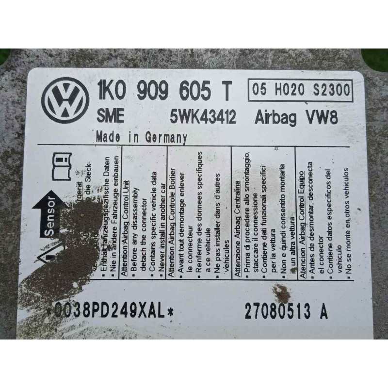Recambio de centralita airbag para skoda octavia berlina (1z3) 1.6 referencia OEM IAM 1K0909605T-5WK43412 5WK43412 SIEMENS