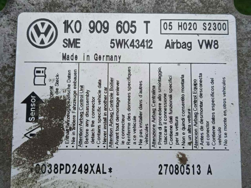 Recambio de centralita airbag para skoda octavia berlina (1z3) 1.6 referencia OEM IAM 1K0909605T-5WK43412 5WK43412 SIEMENS