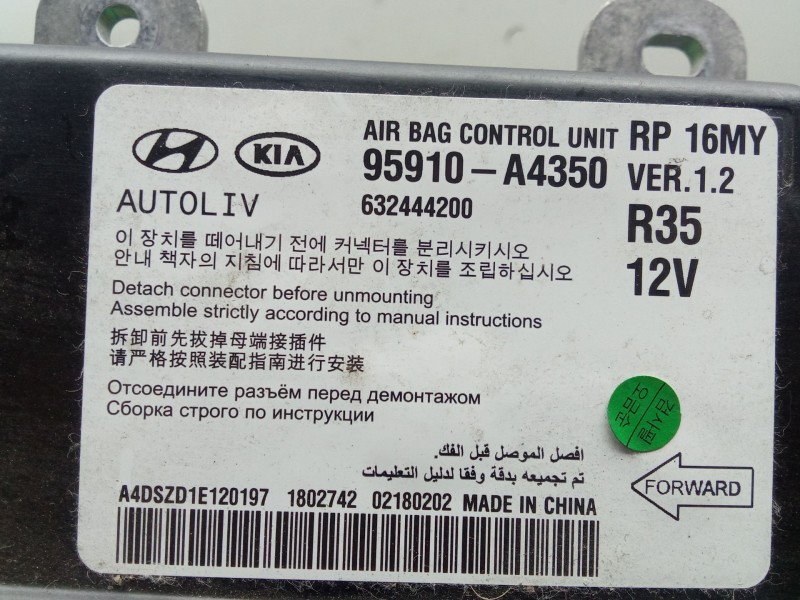 Recambio de centralita airbag para kia carens iv 1.6 gdi referencia OEM IAM 95910A4350  