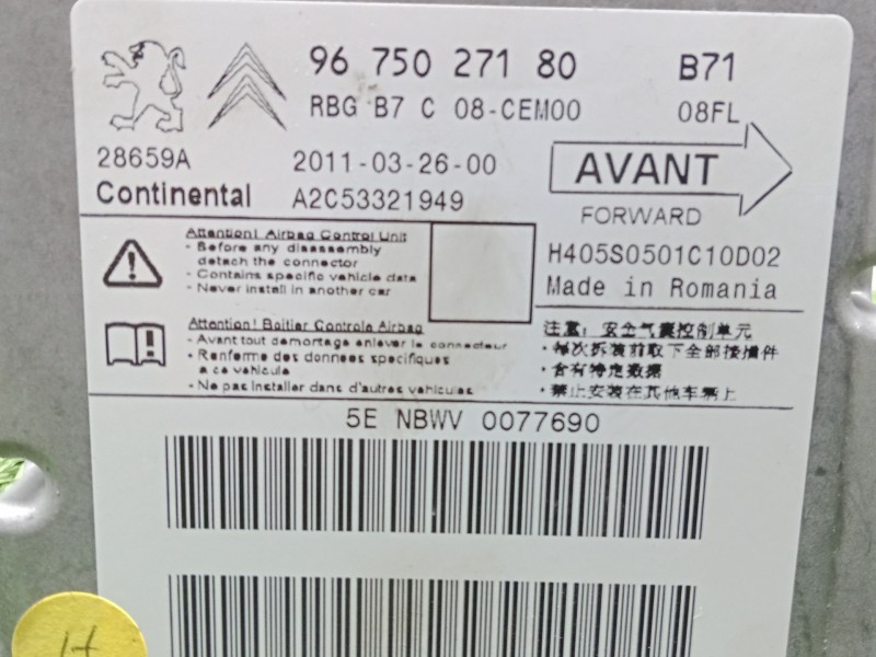 Recambio de centralita airbag para citroën c4 ii (nc_) 1.6 hdi 90 referencia OEM IAM 9675027180  