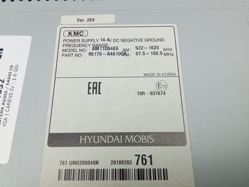 Recambio de sistema audio / radio cd para kia carens iv 1.6 gdi referencia OEM IAM 96170A4610CA  