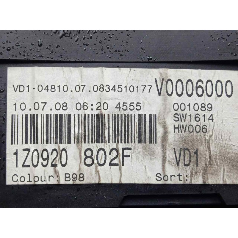 Recambio de cuadro instrumentos para skoda octavia berlina (1z3) 1.6 referencia OEM IAM 1Z0920802F  
