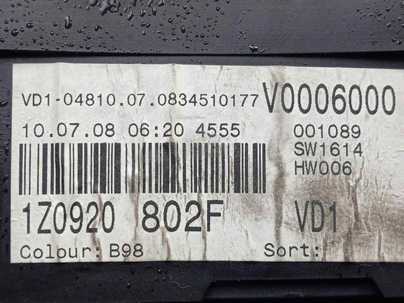 Recambio de cuadro instrumentos para skoda octavia berlina (1z3) 1.6 referencia OEM IAM 1Z0920802F  