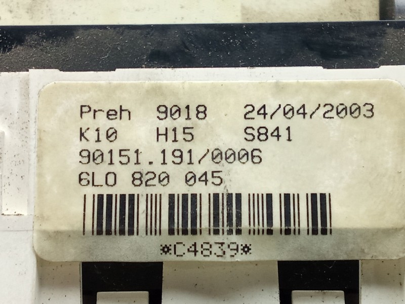 Recambio de mando calefaccion / aire acondicionado para seat ibiza iii (6l1) 1.9 sdi referencia OEM IAM 6L0820045  