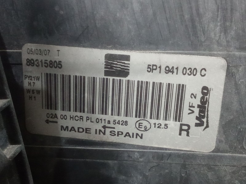 Recambio de faro derecho para seat altea (5p1) 1.9 tdi referencia OEM IAM 5P1941030C FONDO.CROMADO H1+H7