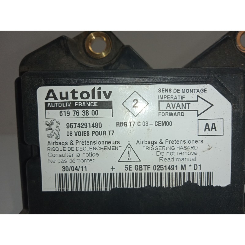 Recambio de centralita airbag para peugeot 308 1.6 hdi fap referencia OEM IAM 9674291480-619763800 AUTOLIV 