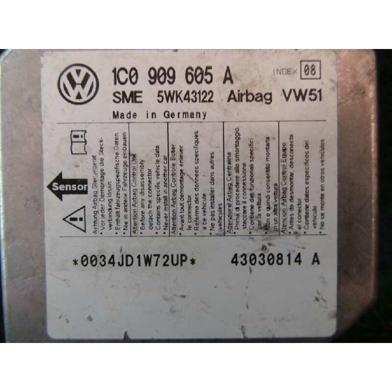 Recambio de centralita airbag para seat toledo (1m2) 1.9 tdi referencia OEM IAM 1C0909605A-5WK43122-43030814A  