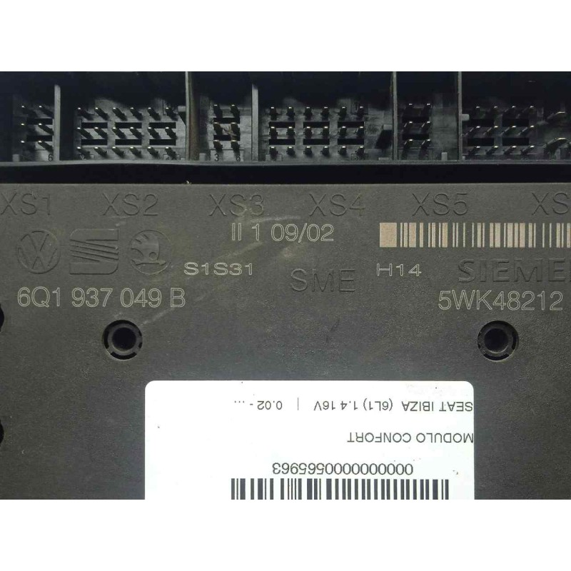 Recambio de modulo confort para seat ibiza (6l1) 1.4 16v referencia OEM IAM 6Q1937049B-5WK48212  