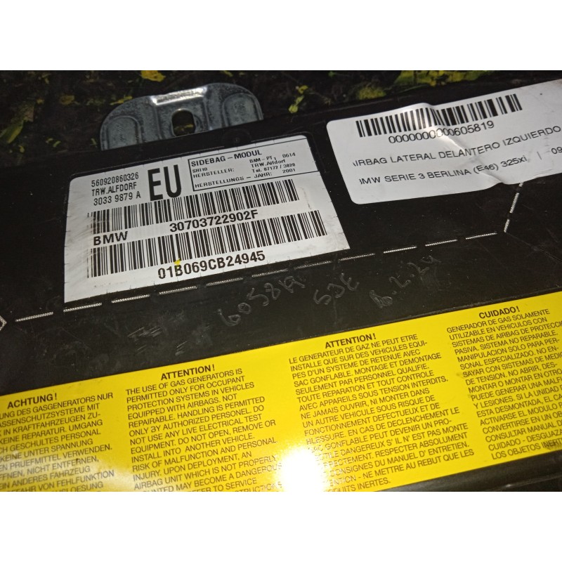 Recambio de airbag lateral delantero izquierdo para bmw serie 3 berlina (e46) 325xi referencia OEM IAM 30339879A-30703722902F  