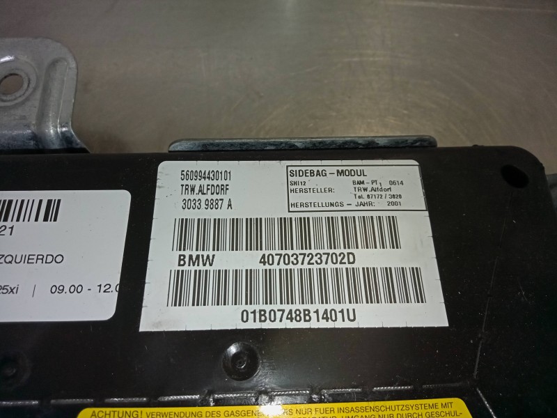 Recambio de airbag lateral trasero izquierdo para bmw serie 3 berlina (e46) 325xi referencia OEM IAM 30339887A-40703723702D  