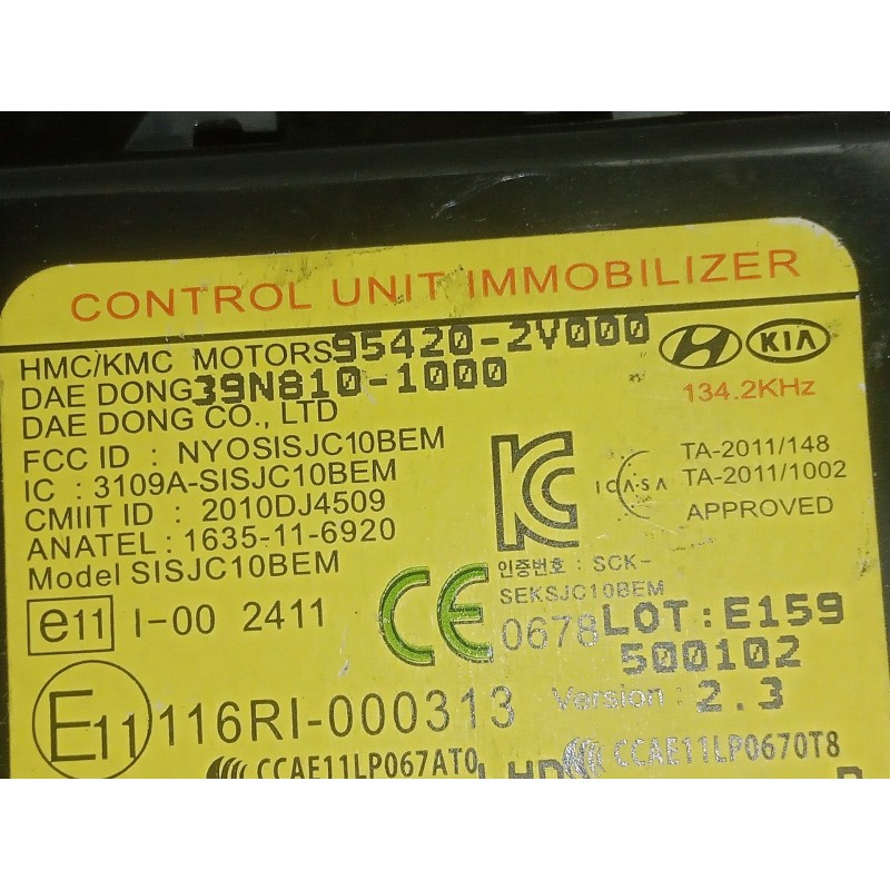 Recambio de centralita inmovilizador para kia rio 1.2 cat referencia OEM IAM 954202V000-39N8101000  