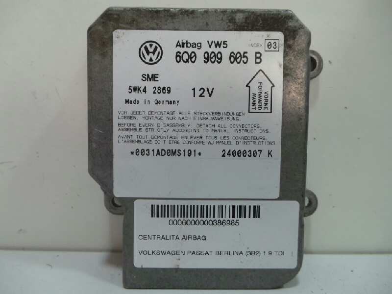 Recambio de centralita airbag para volkswagen passat berlina (3b2) 1.9 tdi referencia OEM IAM 6Q0909605B-5WK42869 SIEMENS 
