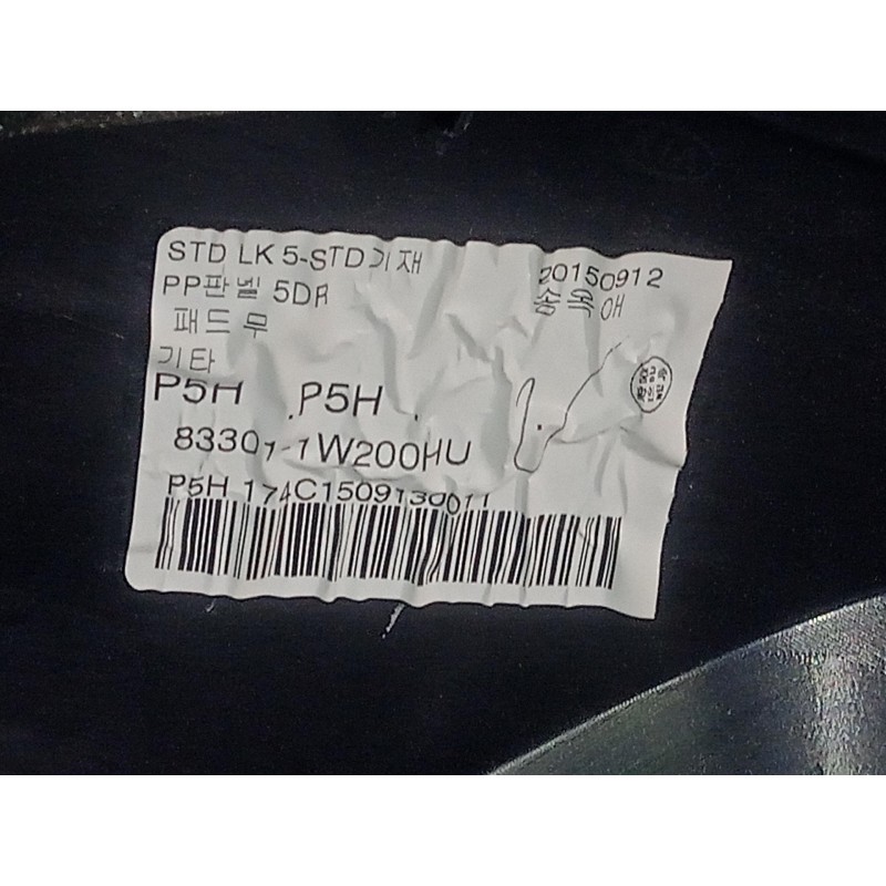 Recambio de guarnecido puerta trasera izquierda para kia rio 1.2 cat referencia OEM IAM 833011W200HU  