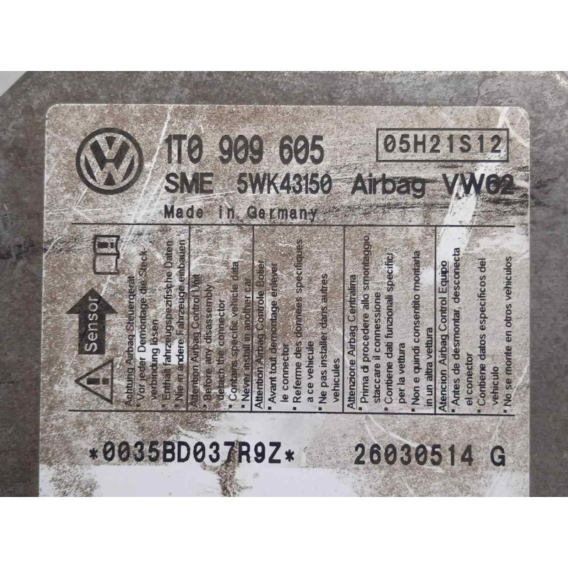 Recambio de centralita airbag para volkswagen touran (1t1) 1.9 tdi referencia OEM IAM 1T0909605-5WK43150 SIEMENS 