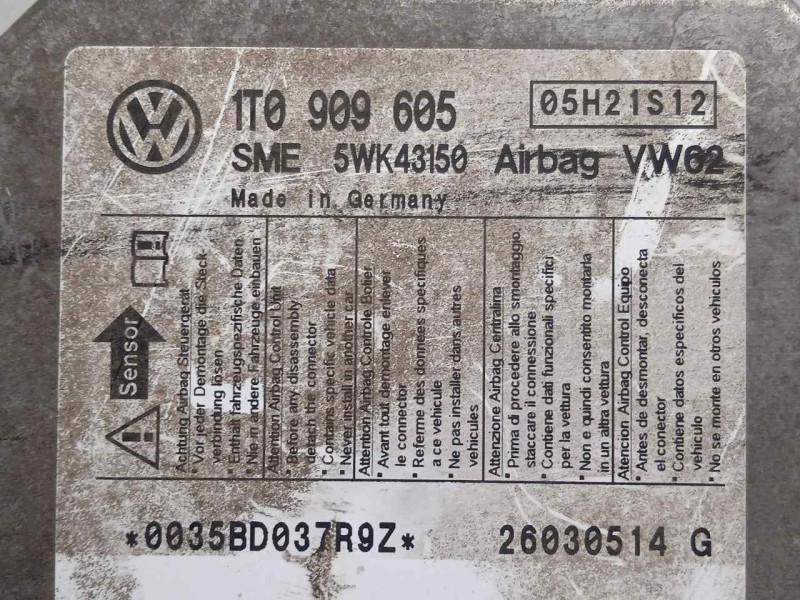 Recambio de centralita airbag para volkswagen touran (1t1) 1.9 tdi referencia OEM IAM 1T0909605-5WK43150 SIEMENS 