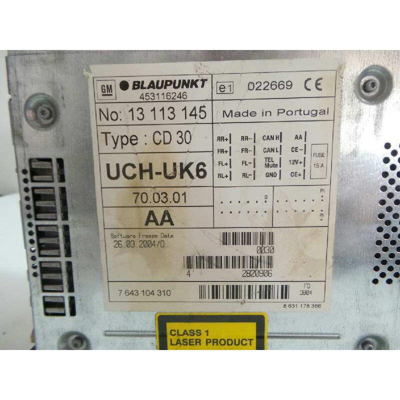 Recambio de sistema audio / radio cd para opel corsa c 1.2 16v cat (z 12 xep / lb4) referencia OEM IAM 7643104310-13113145AA-CD3