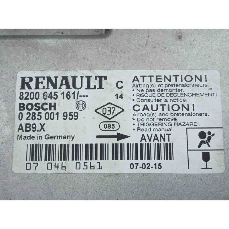 Recambio de centralita airbag para renault clio iii 1.2 referencia OEM IAM 0285001959-8200645161 BOSCH 