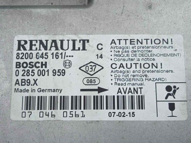 Recambio de centralita airbag para renault clio iii 1.2 referencia OEM IAM 0285001959-8200645161 BOSCH 