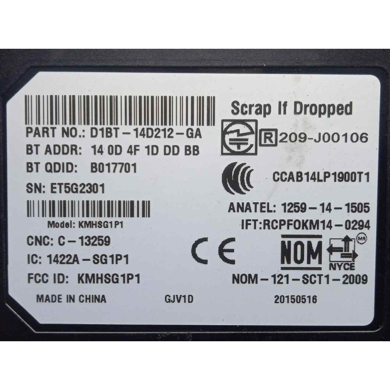 Recambio de modulo electronico para ford kuga (cbs) 1.5 ecoboost cat referencia OEM IAM D1BT14D212GA  