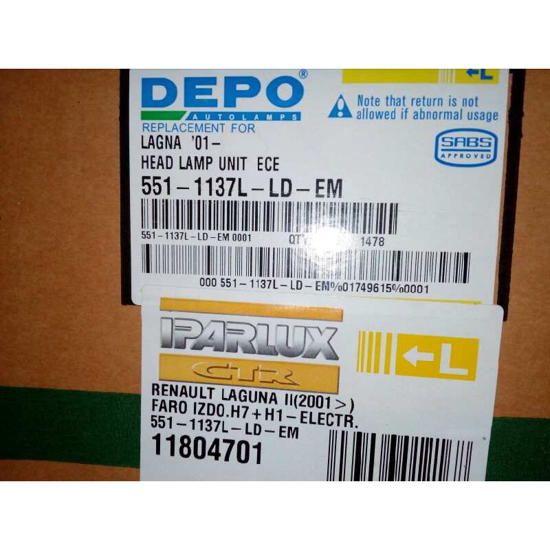 Recambio de faro izquierdo para renault laguna ii grandtour (kg0) referencia OEM IAM 11804701 01-05 SIN USAR