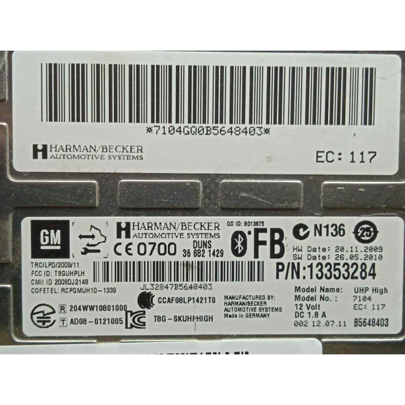 Recambio de modulo electronico para opel insignia berlina 2.0 cdti cat referencia OEM IAM 13353284  