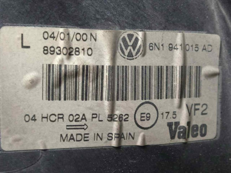 Recambio de faro izquierdo para volkswagen polo berlina (6n2) 1.4 referencia OEM IAM 6N1941015AD 00-02 TRANSPARENTE