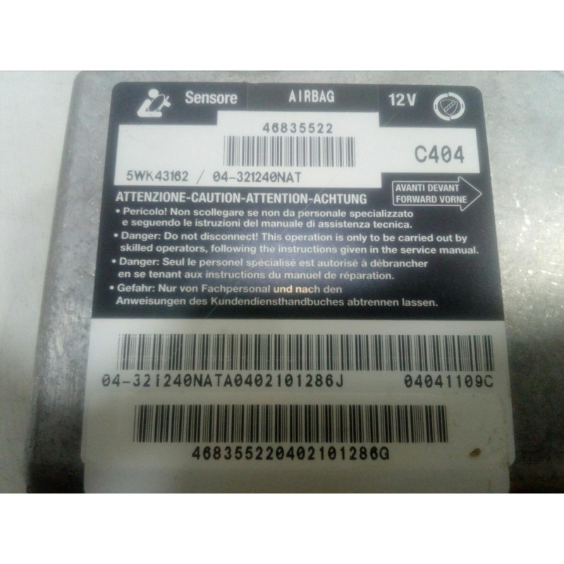 Recambio de centralita airbag para fiat stilo (192) 1.2 16v cat referencia OEM IAM 5WK43162-46835522 TYCO 