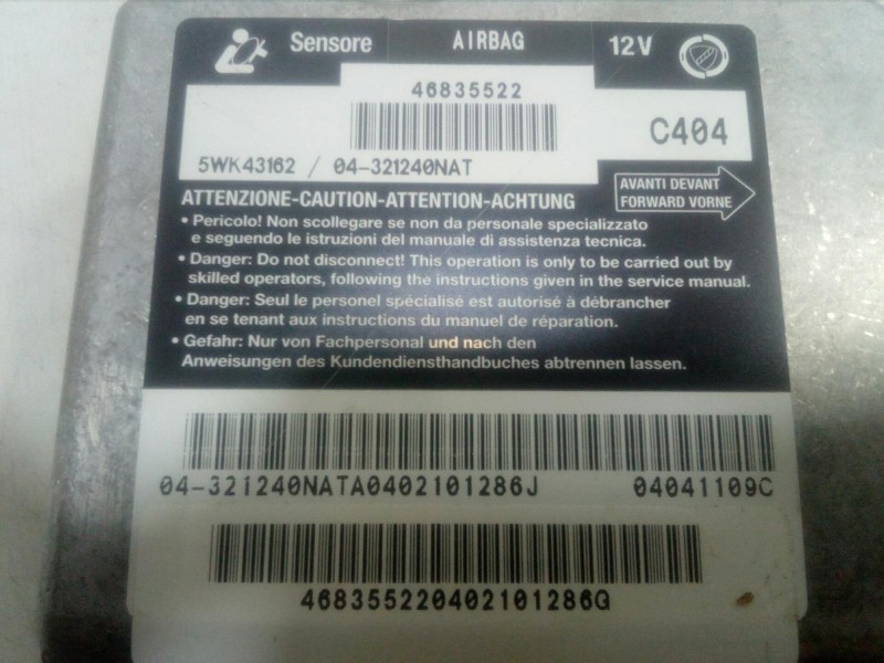 Recambio de centralita airbag para fiat stilo (192) 1.2 16v cat referencia OEM IAM 5WK43162-46835522 TYCO 